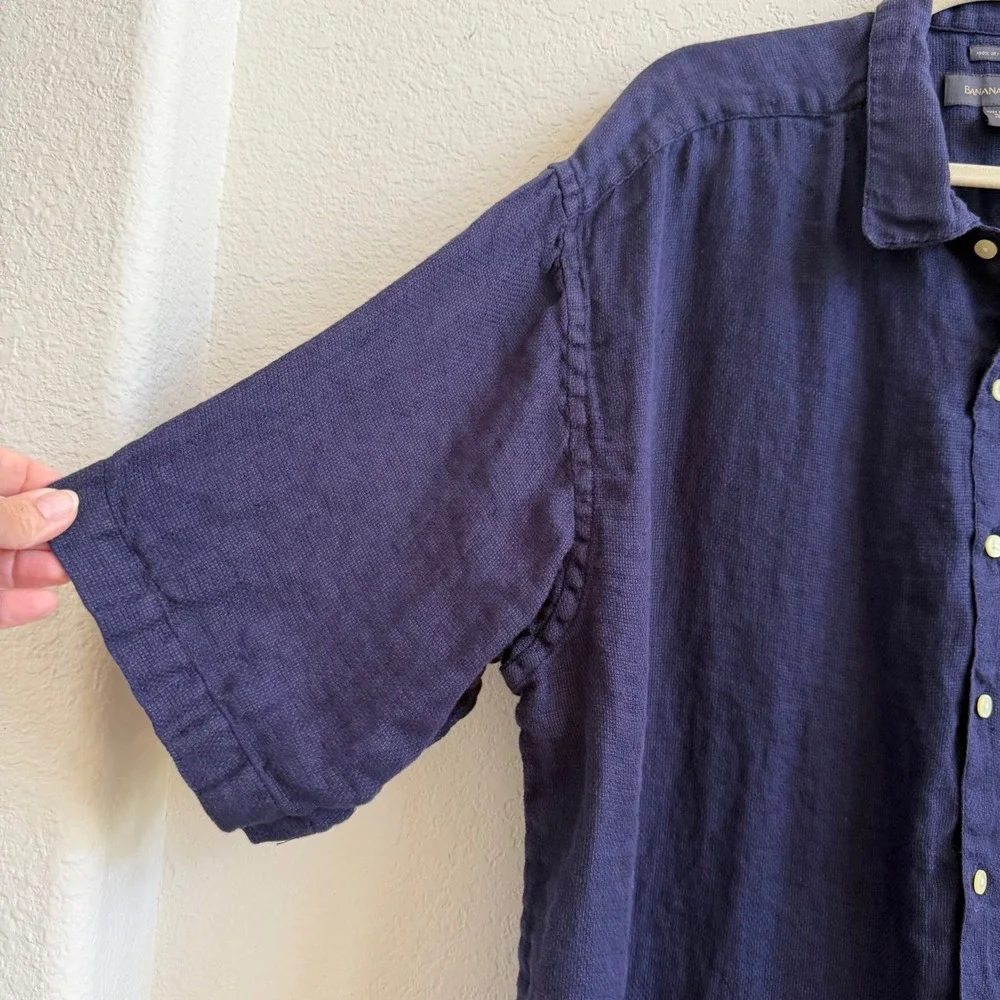 Banana Republic Mens XL Navy Blue‎ 100% Irish Linen Short Sleeve Button Up Shirt